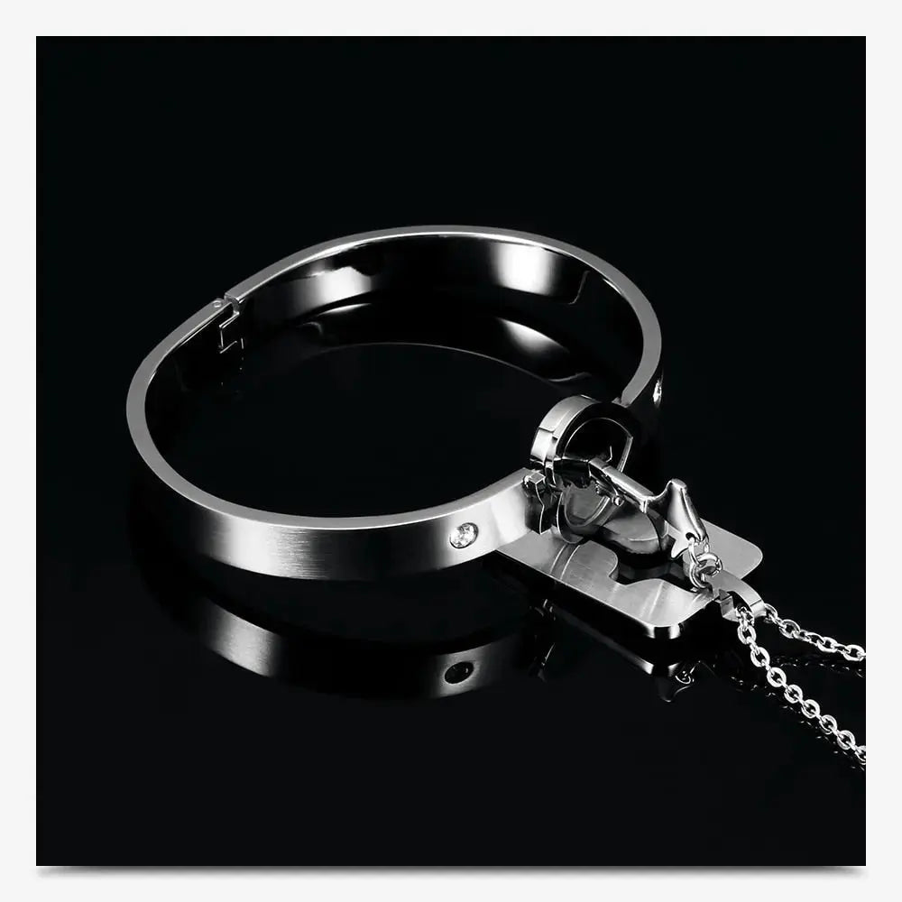 Couple Lovers Jewelry Love Heart Lock Bracelet Stainless Steel Bracelets Bangles Key Pendant Necklace Jewelry - FluxDigital