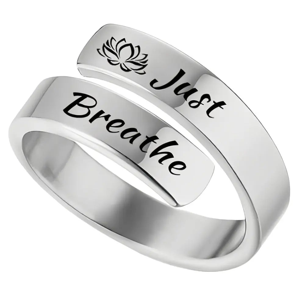 Open mouth jewelry for women Just Breathe letter ring engraved lotus titanium steel jewelry for men - FluxDigital