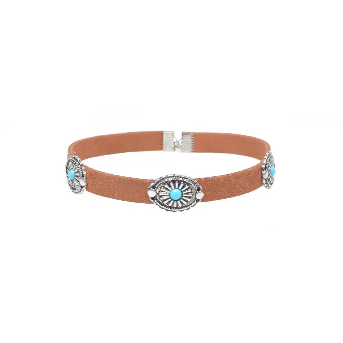 Fashion Jewelry Bohemian Retro Simple Metal Flower Plate Turquoise Necklace - FluxDigital
