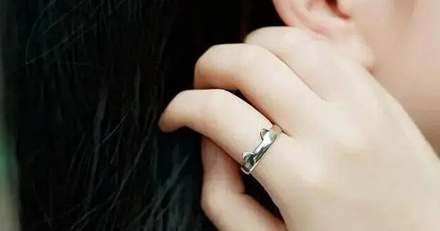 JewelryPalace Lovely Cat Ear Adjustable Open Ring Silver Rings for Women Jewelry Making Fashion Jewelry Gifts - FluxDigital