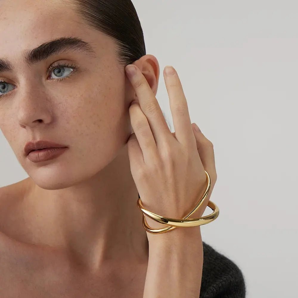 Irregular Bangle Open Bracelet For Women Gold Color Punk Fashion Jewelry - FluxDigital