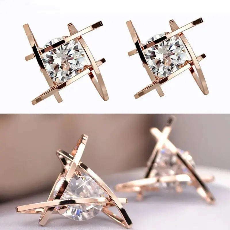 Women's earrings Europe and the new jewelry geometric hollow square triangle zircon earrings fashion banquet jewelry - FluxDigital