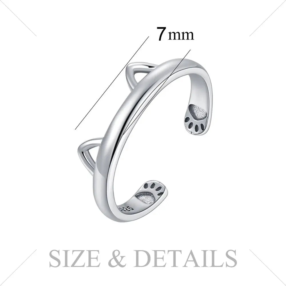 JewelryPalace Lovely Cat Ear Adjustable Open Ring Silver Rings for Women Jewelry Making Fashion Jewelry Gifts - FluxDigital