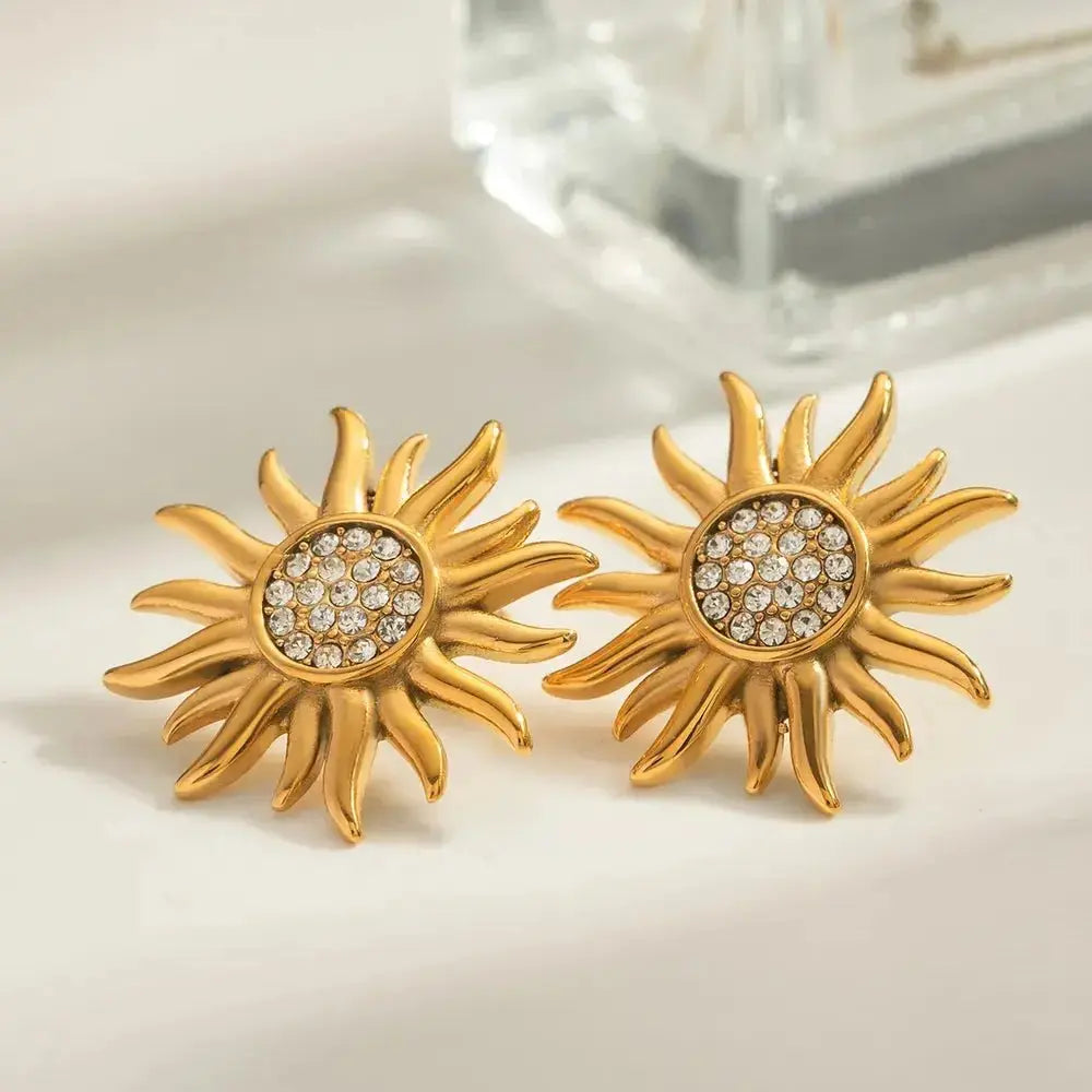 Stainless steel sunflower jewelry flower earrings for women - FluxDigital