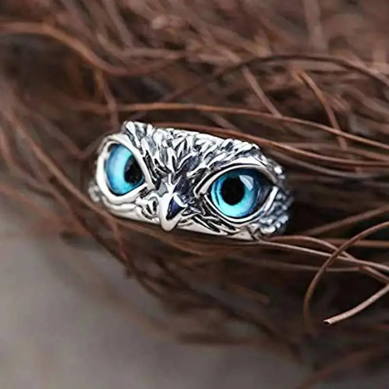 New Vintage Alloy Blue Eyes Owl Ring Adjustable Jewelry - FluxDigital