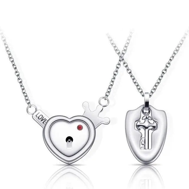 Couple Lovers Jewelry Love Heart Lock Bracelet Stainless Steel Bracelets Bangles Key Pendant Necklace Jewelry - FluxDigital