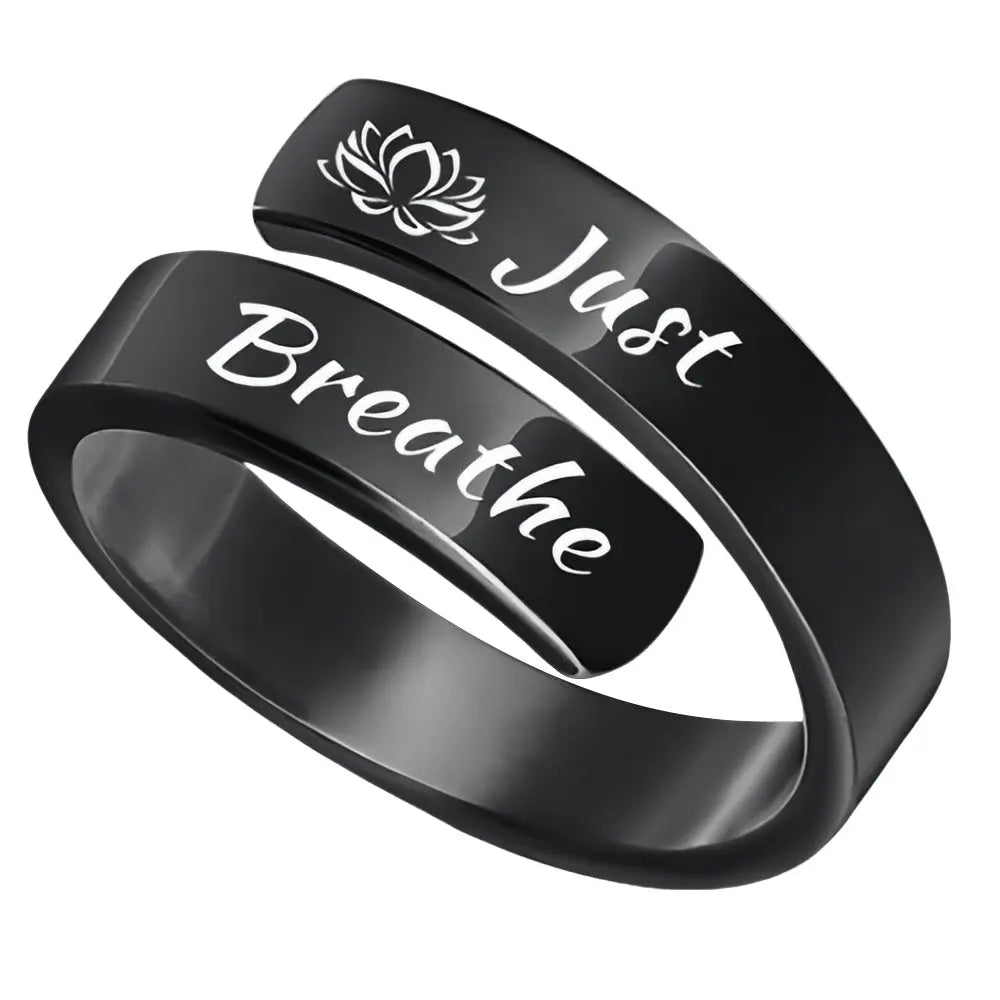 Open mouth jewelry for women Just Breathe letter ring engraved lotus titanium steel jewelry for men - FluxDigital
