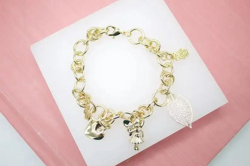 18K Gold Filled Nature, Fairy, Heart, Girl Boy Charms Bracelet (I405) - FluxDigital