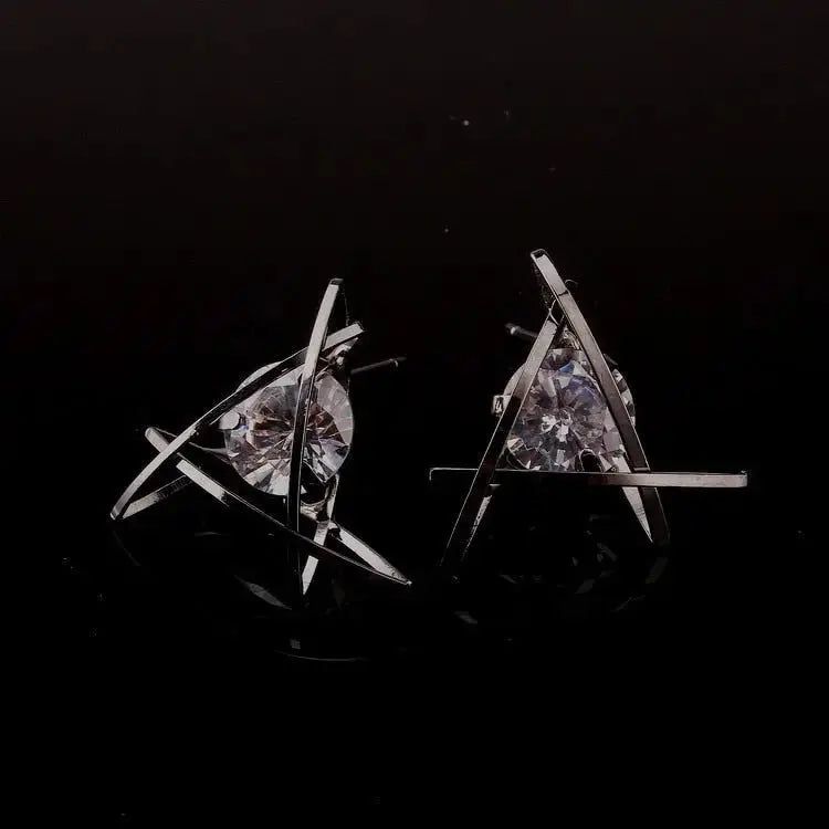 Women's earrings Europe and the new jewelry geometric hollow square triangle zircon earrings fashion banquet jewelry - FluxDigital