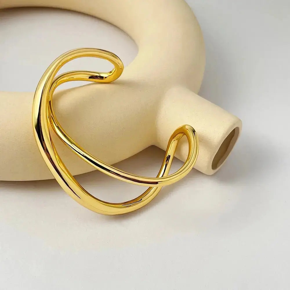 Irregular Bangle Open Bracelet For Women Gold Color Punk Fashion Jewelry - FluxDigital