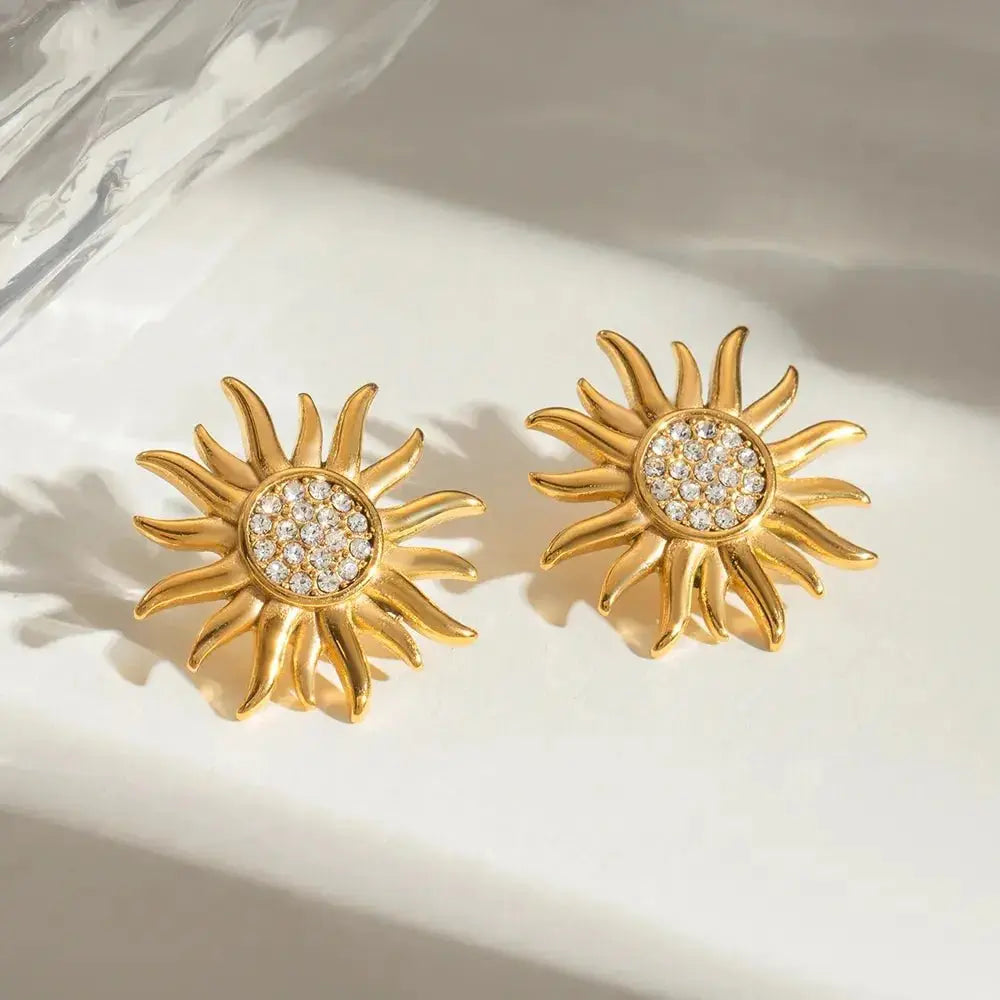 Stainless steel sunflower jewelry flower earrings for women - FluxDigital