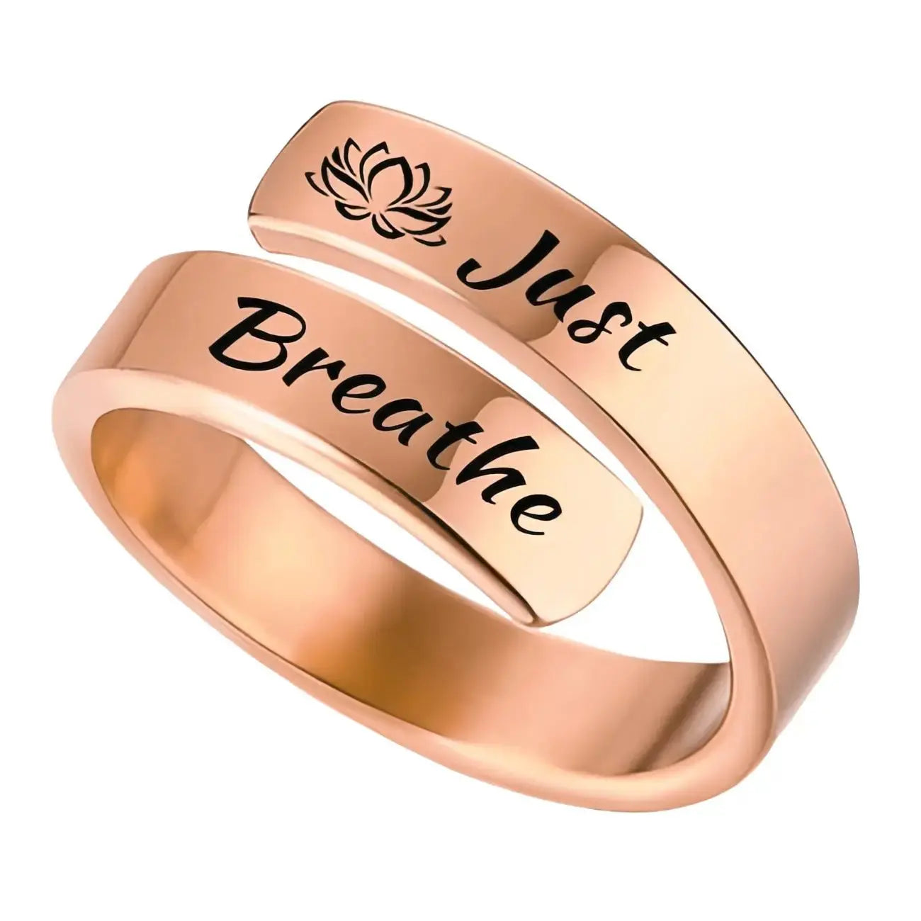 Open mouth jewelry for women Just Breathe letter ring engraved lotus titanium steel jewelry for men - FluxDigital