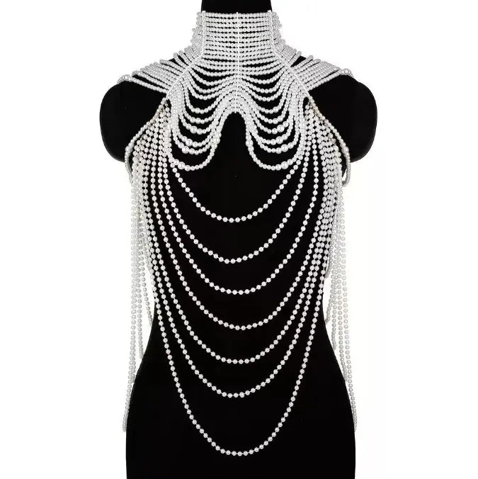 Personality Fashion Pearl Jewelry Leather Exaggerated Multilayer Pearl Body Chain - FluxDigital