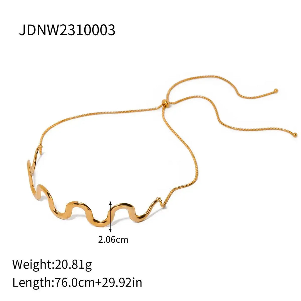 Gold Plated Stainless Steel Wave Pull Necklace Jewelry - FluxDigital