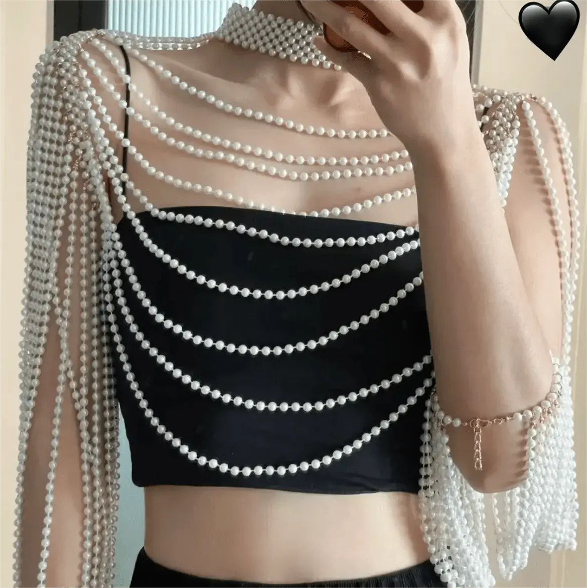 Personality Fashion Pearl Jewelry Leather Exaggerated Multilayer Pearl Body Chain - FluxDigital