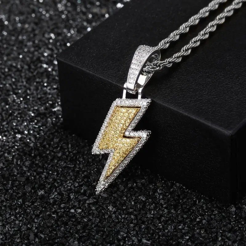 Jewelry Fashion Retro Full Zircon Lightning Necklace Men's Hip Hop Party Locomotive Accessories Pendant Necklace Jewelry - FluxDigital