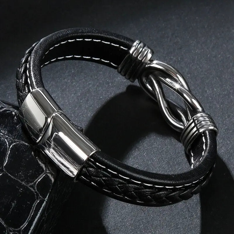 Jewelry Titanium Steel Punk Men's Leather Bracelet - FluxDigital