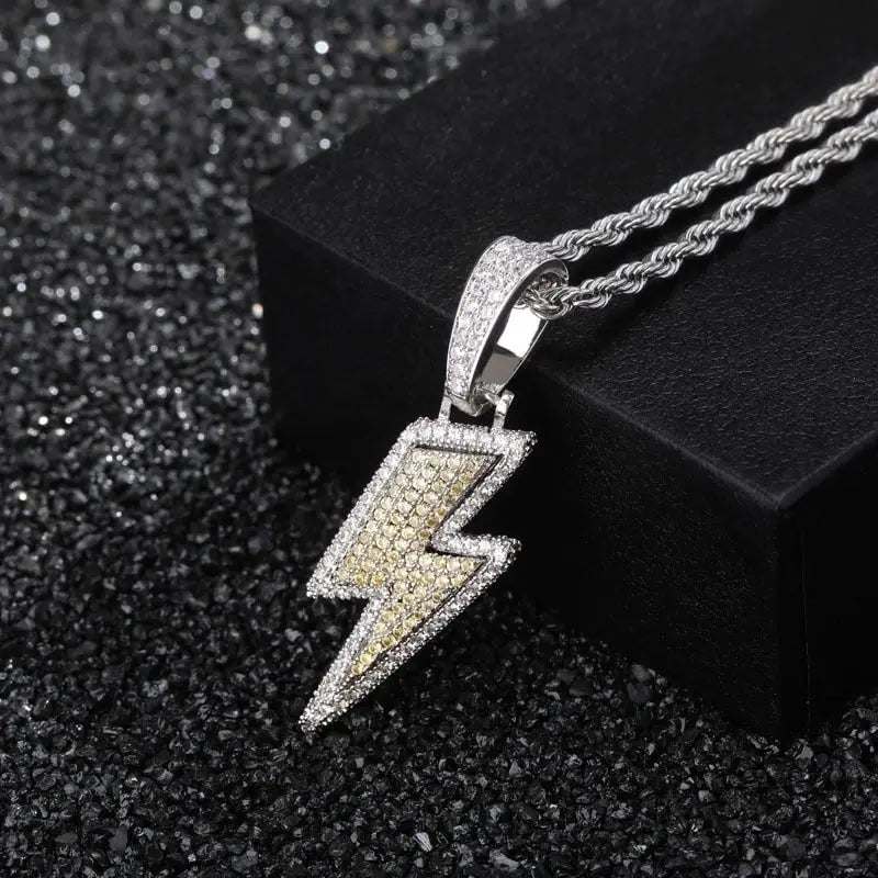 Jewelry Fashion Retro Full Zircon Lightning Necklace Men's Hip Hop Party Locomotive Accessories Pendant Necklace Jewelry - FluxDigital