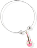 Guitar Pink with White Angel Wings Fancy Charm Bangle - FluxDigital