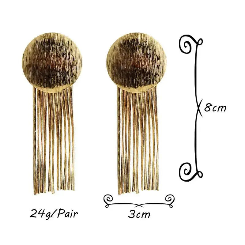 Fashion Earrings Metal Tassel Jewelry Gold Round - FluxDigital