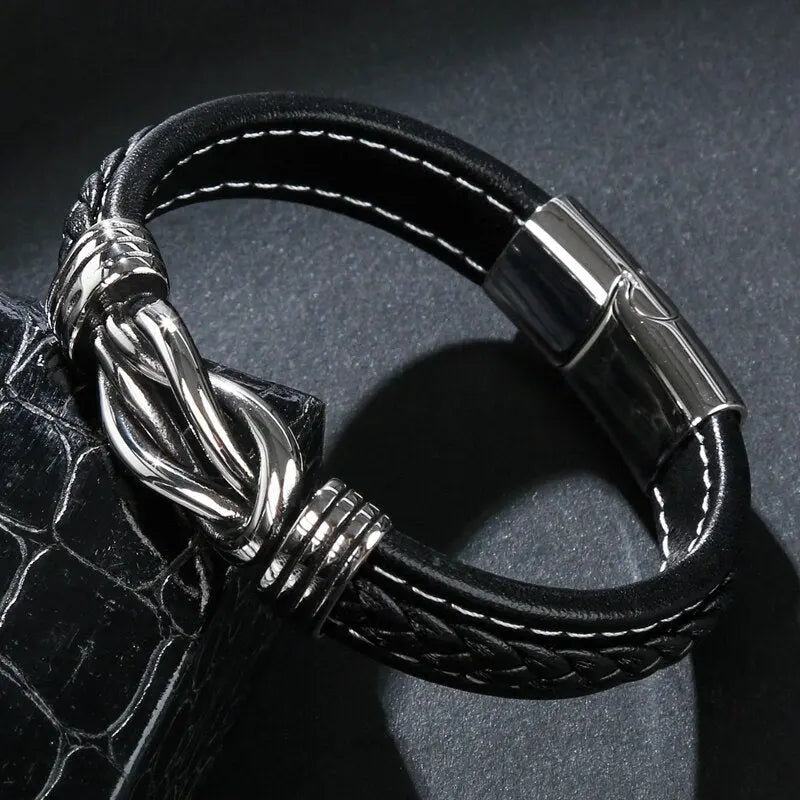 Jewelry Titanium Steel Punk Men's Leather Bracelet - FluxDigital