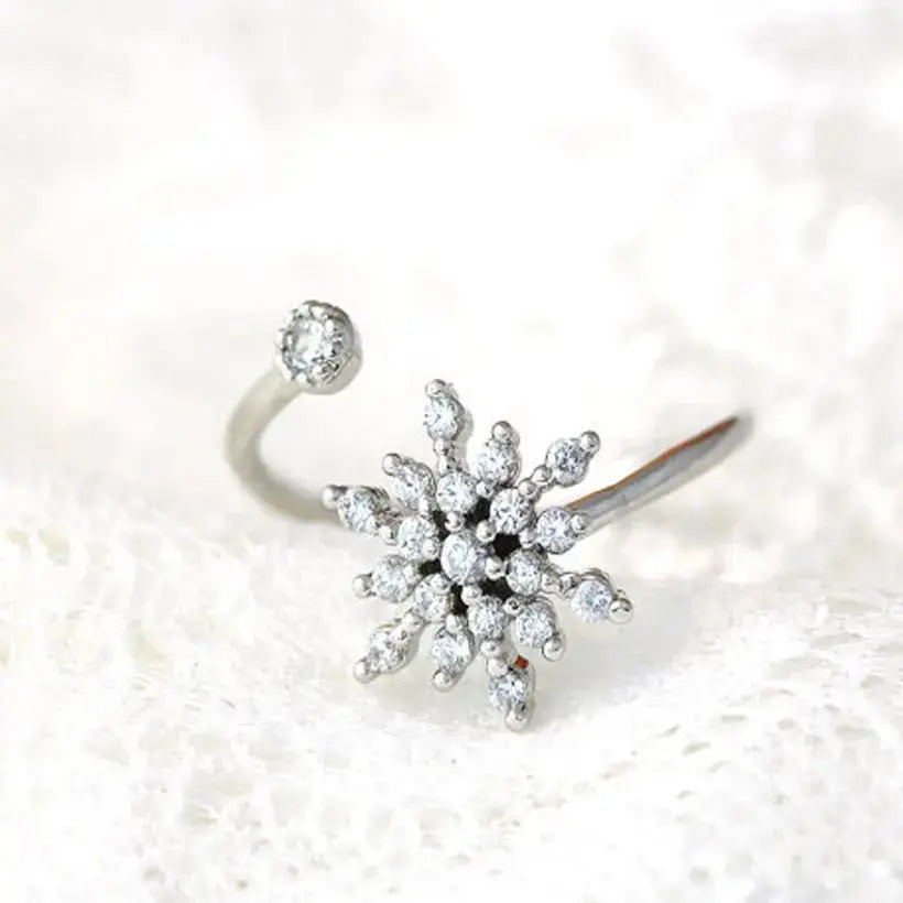 Snowflake Ring Statement Gold Plated Silver Micro-Set Rhinestone Jewelry - FluxDigital