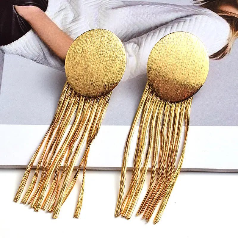 Fashion Earrings Metal Tassel Jewelry Gold Round - FluxDigital