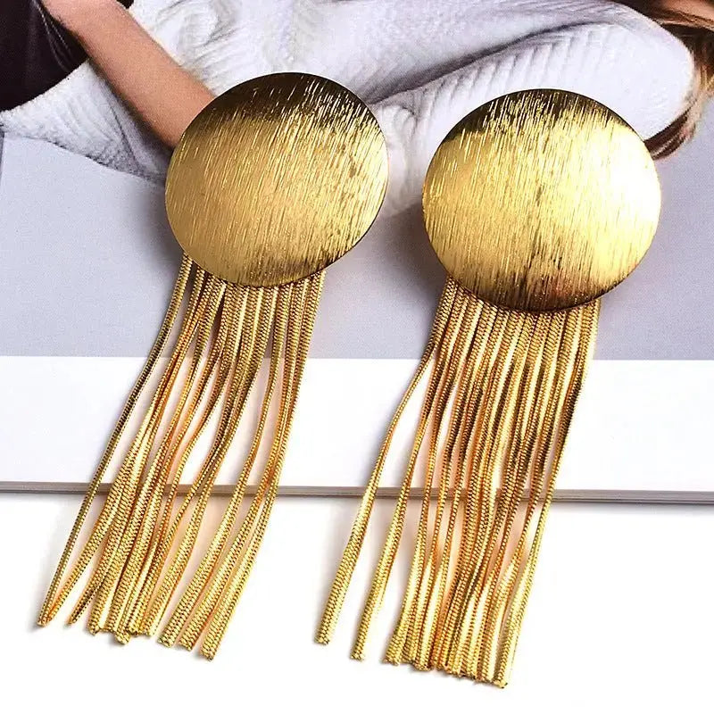 Fashion Earrings Metal Tassel Jewelry Gold Round - FluxDigital