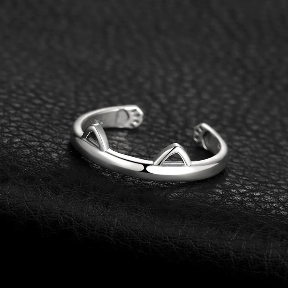 JewelryPalace Lovely Cat Ear Adjustable Open Ring Silver Rings for Women Jewelry Making Fashion Jewelry Gifts - FluxDigital