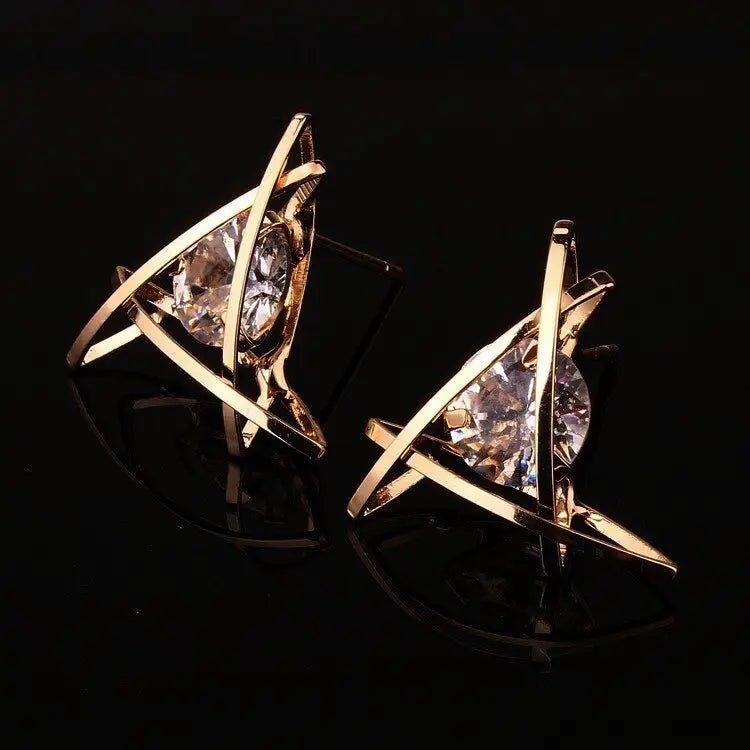 Women's earrings Europe and the new jewelry geometric hollow square triangle zircon earrings fashion banquet jewelry - FluxDigital