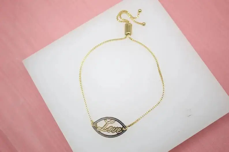 18K Gold Filled Love Adjustable Box Chain Bracelet - FluxDigital