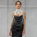 Personality Fashion Pearl Jewelry Leather Exaggerated Multilayer Pearl Body Chain - FluxDigital