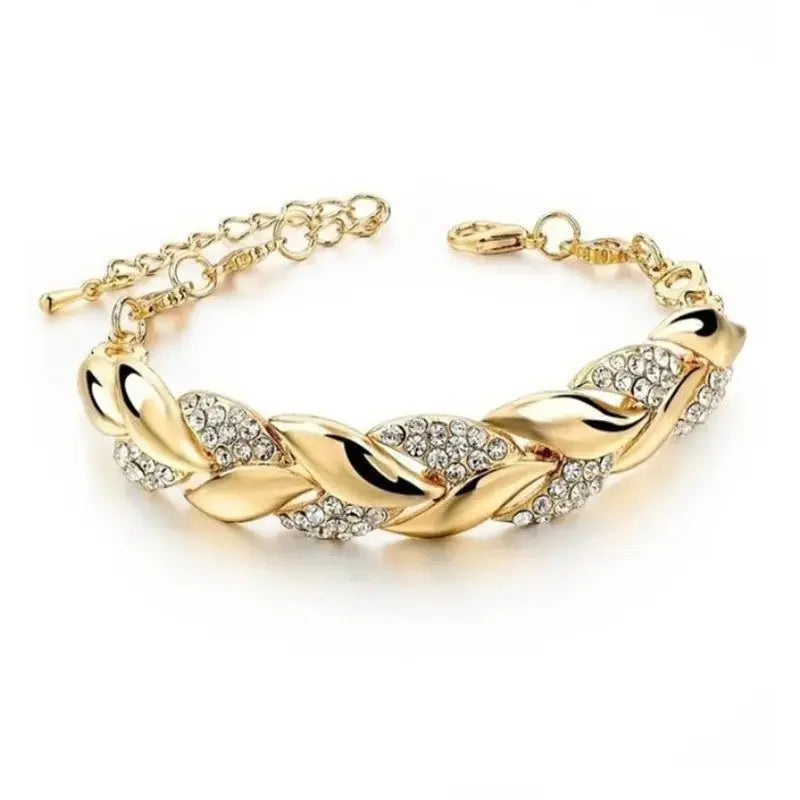 18K Gold Leaf Bracelet Fashion Wedding Jewelry Women's Diamond Bracelet - FluxDigital