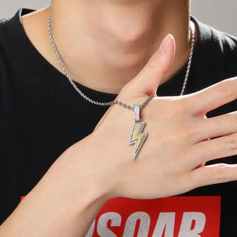 Jewelry Fashion Retro Full Zircon Lightning Necklace Men's Hip Hop Party Locomotive Accessories Pendant Necklace Jewelry - FluxDigital