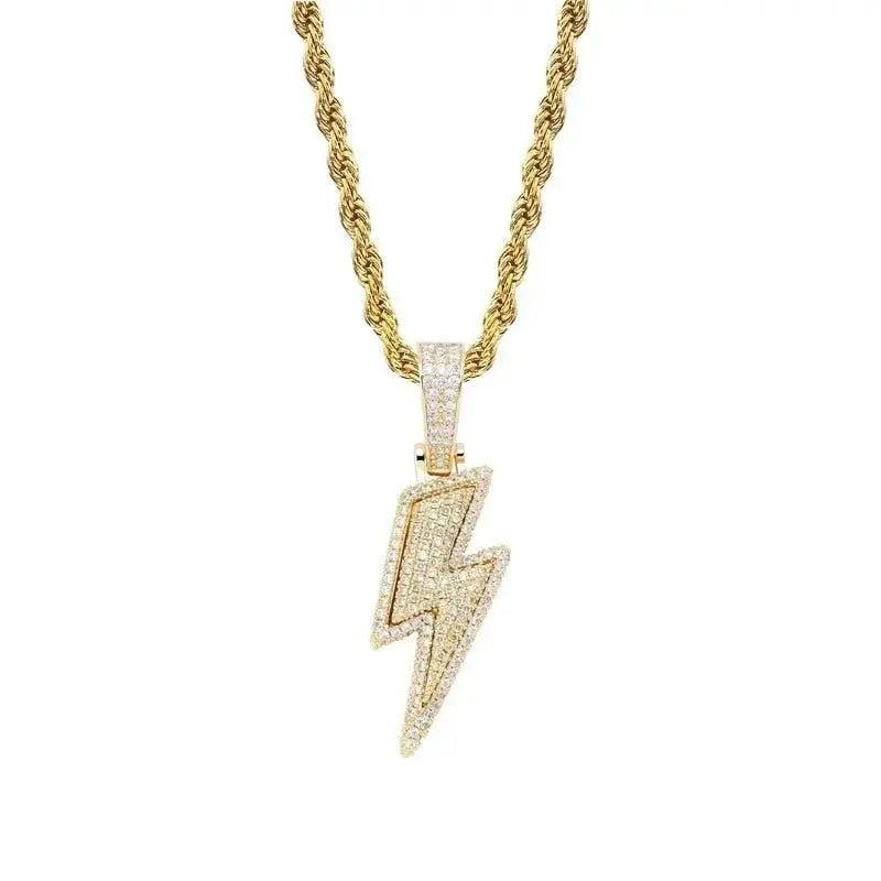 Jewelry Fashion Retro Full Zircon Lightning Necklace Men's Hip Hop Party Locomotive Accessories Pendant Necklace Jewelry - FluxDigital