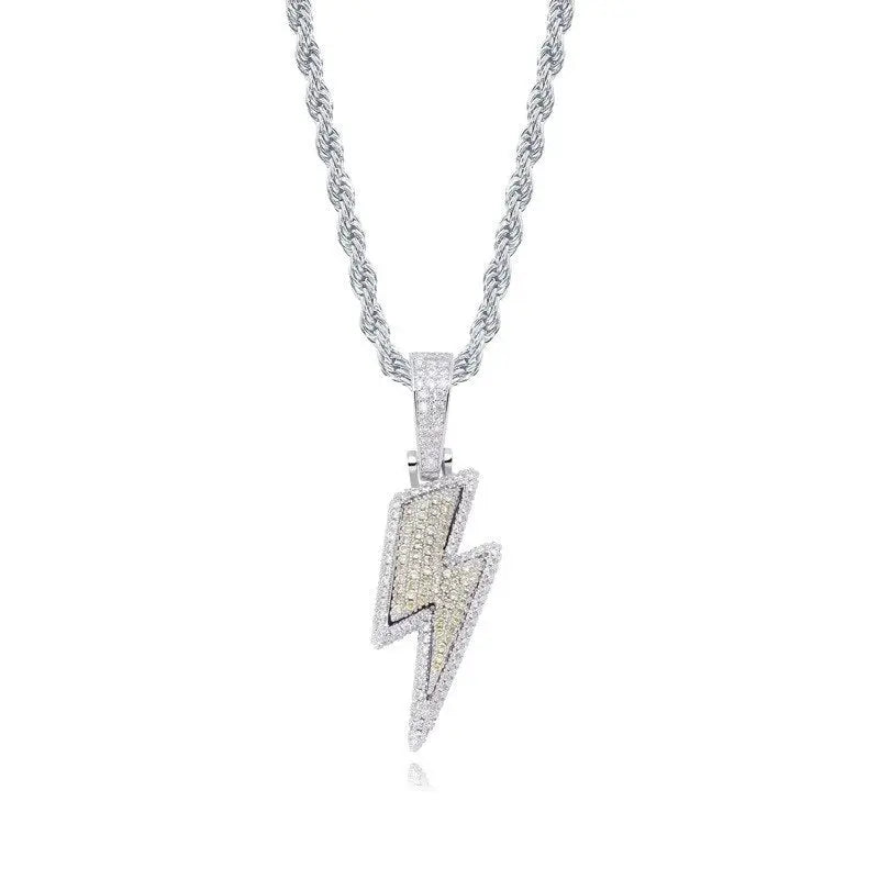 Jewelry Fashion Retro Full Zircon Lightning Necklace Men's Hip Hop Party Locomotive Accessories Pendant Necklace Jewelry - FluxDigital