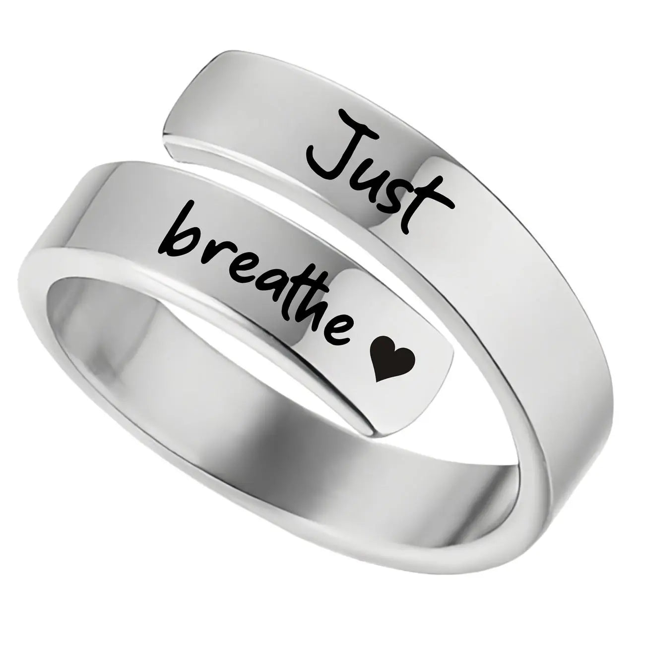 Open mouth jewelry for women Just Breathe letter ring engraved lotus titanium steel jewelry for men - FluxDigital