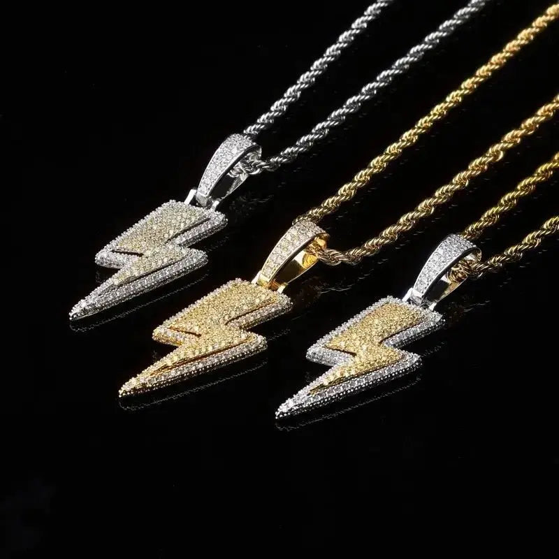 Jewelry Fashion Retro Full Zircon Lightning Necklace Men's Hip Hop Party Locomotive Accessories Pendant Necklace Jewelry - FluxDigital