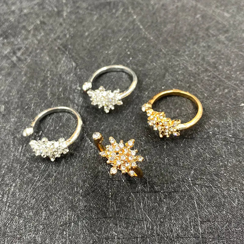 Snowflake Ring Statement Gold Plated Silver Micro-Set Rhinestone Jewelry - FluxDigital