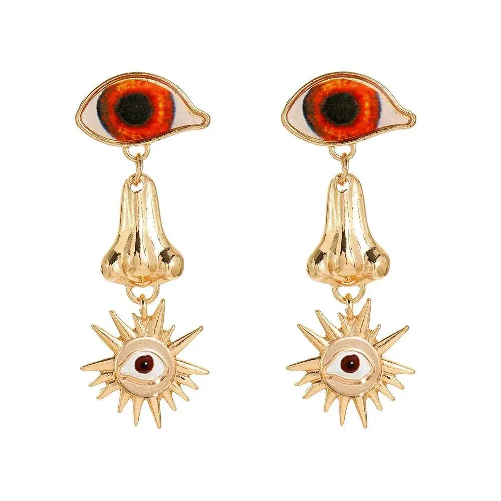 Personality Creative Golden Fatima Eye Earrings for Woman Party Jewelry - FluxDigital