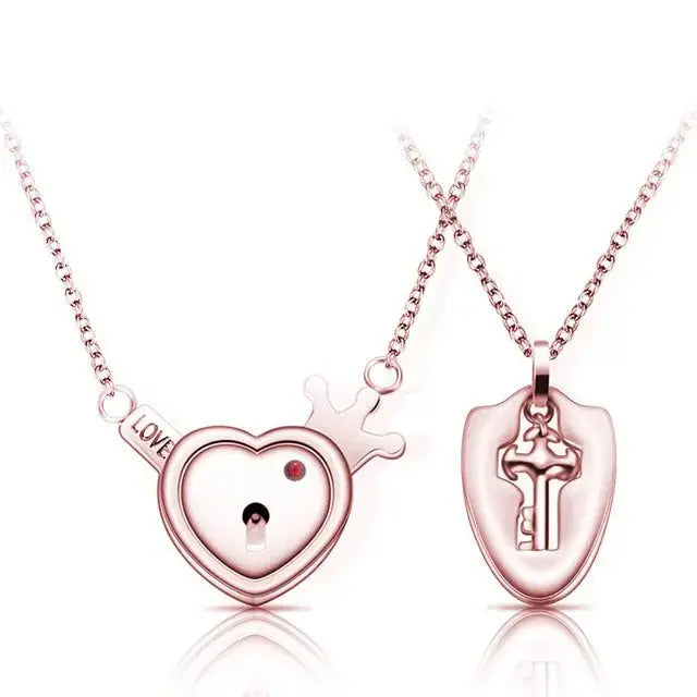 Couple Lovers Jewelry Love Heart Lock Bracelet Stainless Steel Bracelets Bangles Key Pendant Necklace Jewelry - FluxDigital