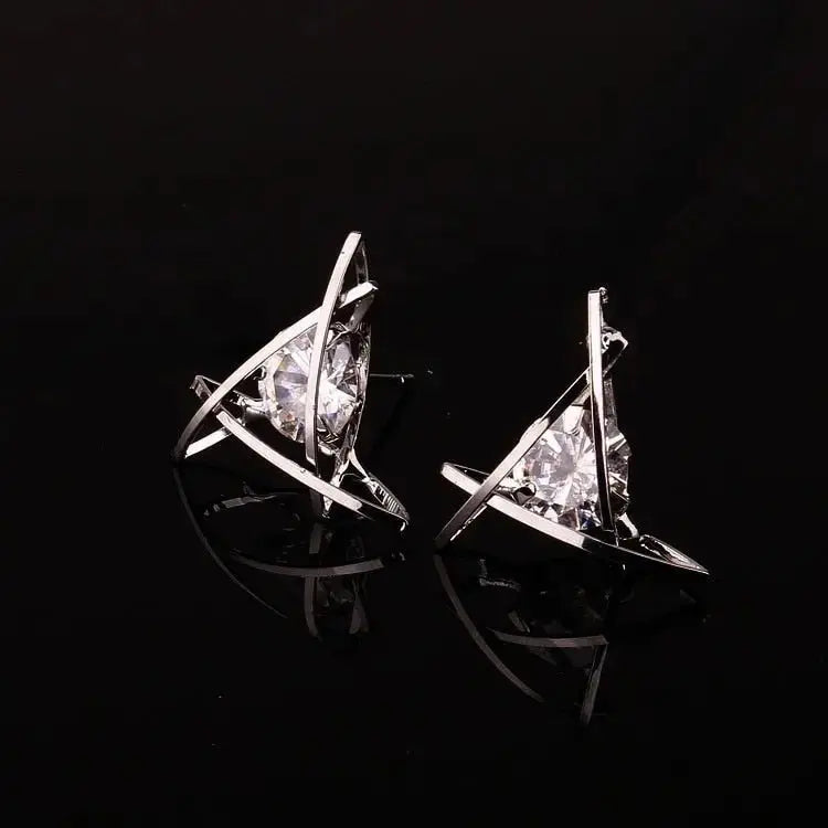 Women's earrings Europe and the new jewelry geometric hollow square triangle zircon earrings fashion banquet jewelry - FluxDigital