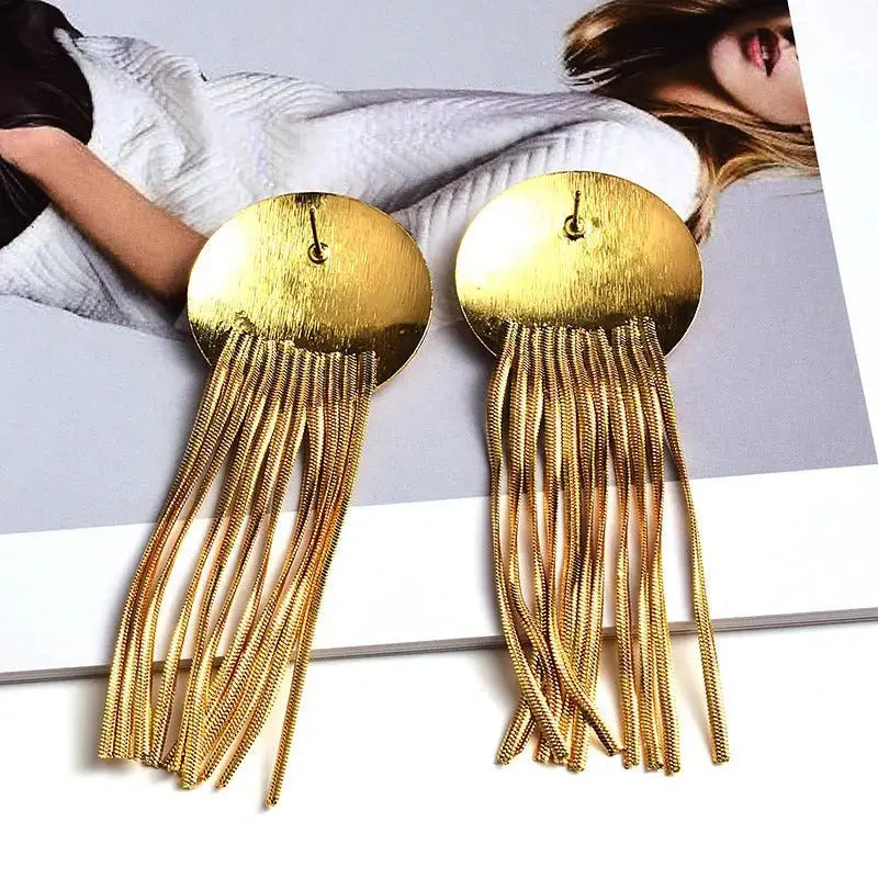 Fashion Earrings Metal Tassel Jewelry Gold Round - FluxDigital