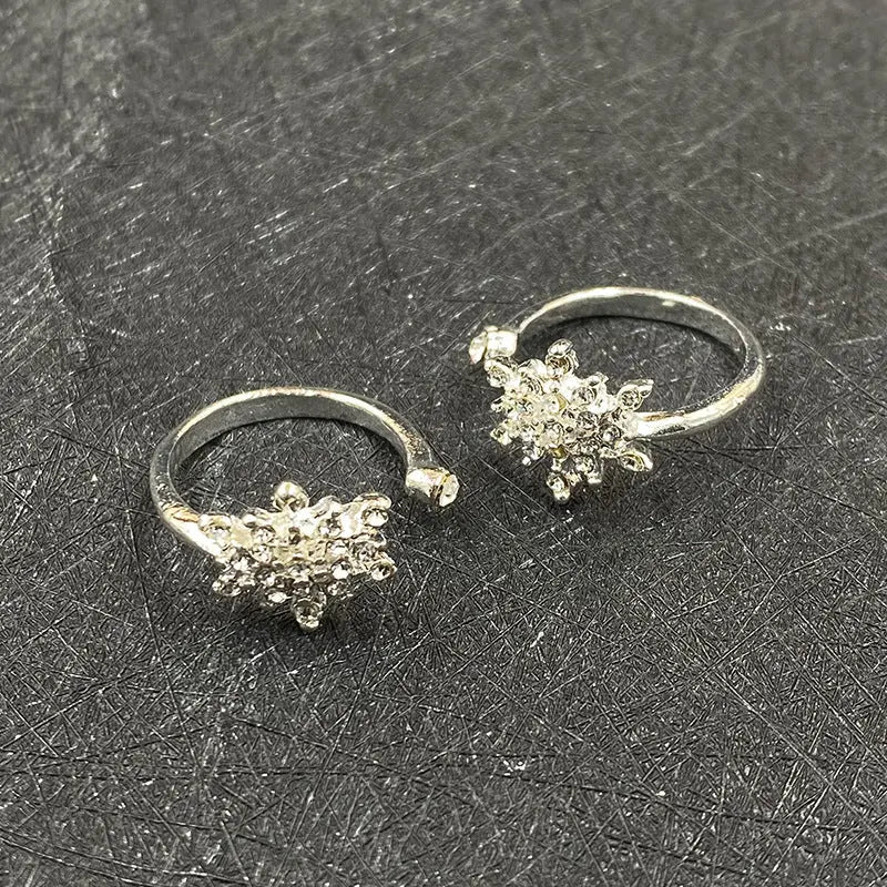 Snowflake Ring Statement Gold Plated Silver Micro-Set Rhinestone Jewelry - FluxDigital