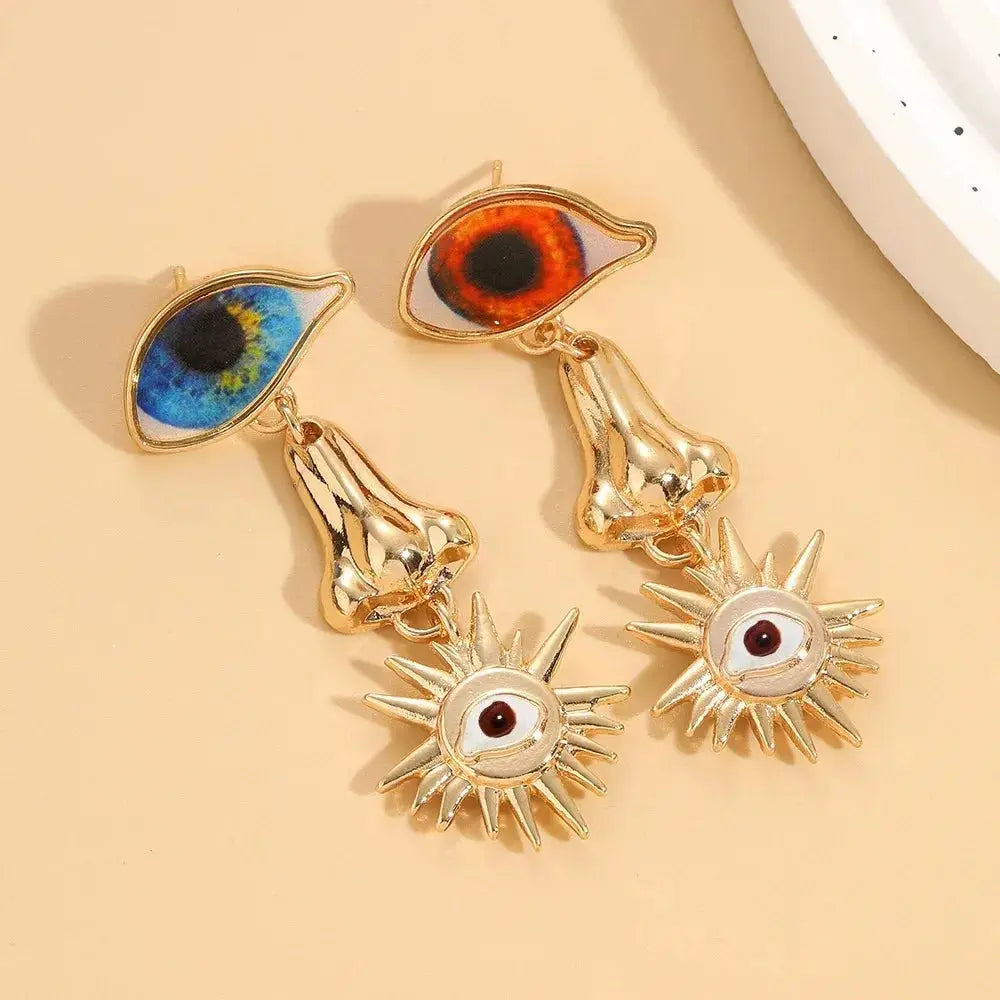 Personality Creative Golden Fatima Eye Earrings for Woman Party Jewelry - FluxDigital