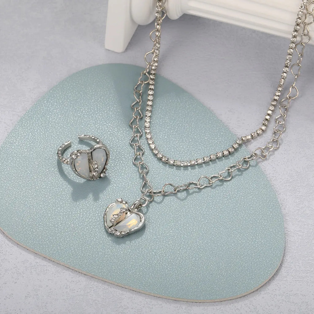 New Sweet Cool Style Y2K Split Love Ring Necklace Jewelry Set for Female Personality and Minority Design Jewelry - FluxDigital