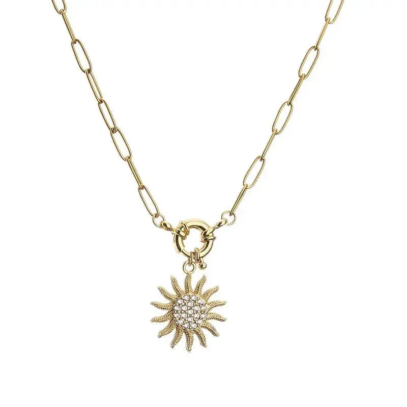 Micro Inlaid Zircon Sun Necklace Earring Set Jewelry Sunflower - FluxDigital