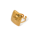 Stainless steel hammer patterned square open ring for women's hand jewelry - FluxDigital
