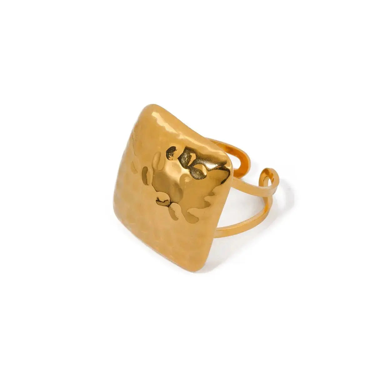 Stainless steel hammer patterned square open ring for women's hand jewelry - FluxDigital