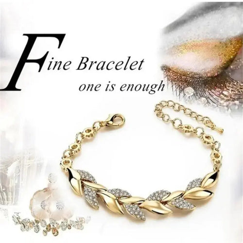 18K Gold Leaf Bracelet Fashion Wedding Jewelry Women's Diamond Bracelet - FluxDigital
